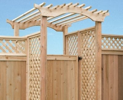 Wooden gate fencing with entry way