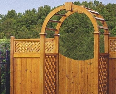 Wooden gate & entry way arch