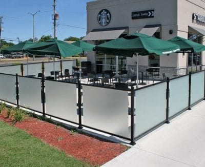 Iron railings outside of Starbucks